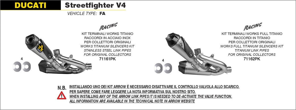 ARROW WORKS TITANIUM EXHAUST - TITANIUM LINK PIPES - STREETFIGHTER V4 (2020-2024)