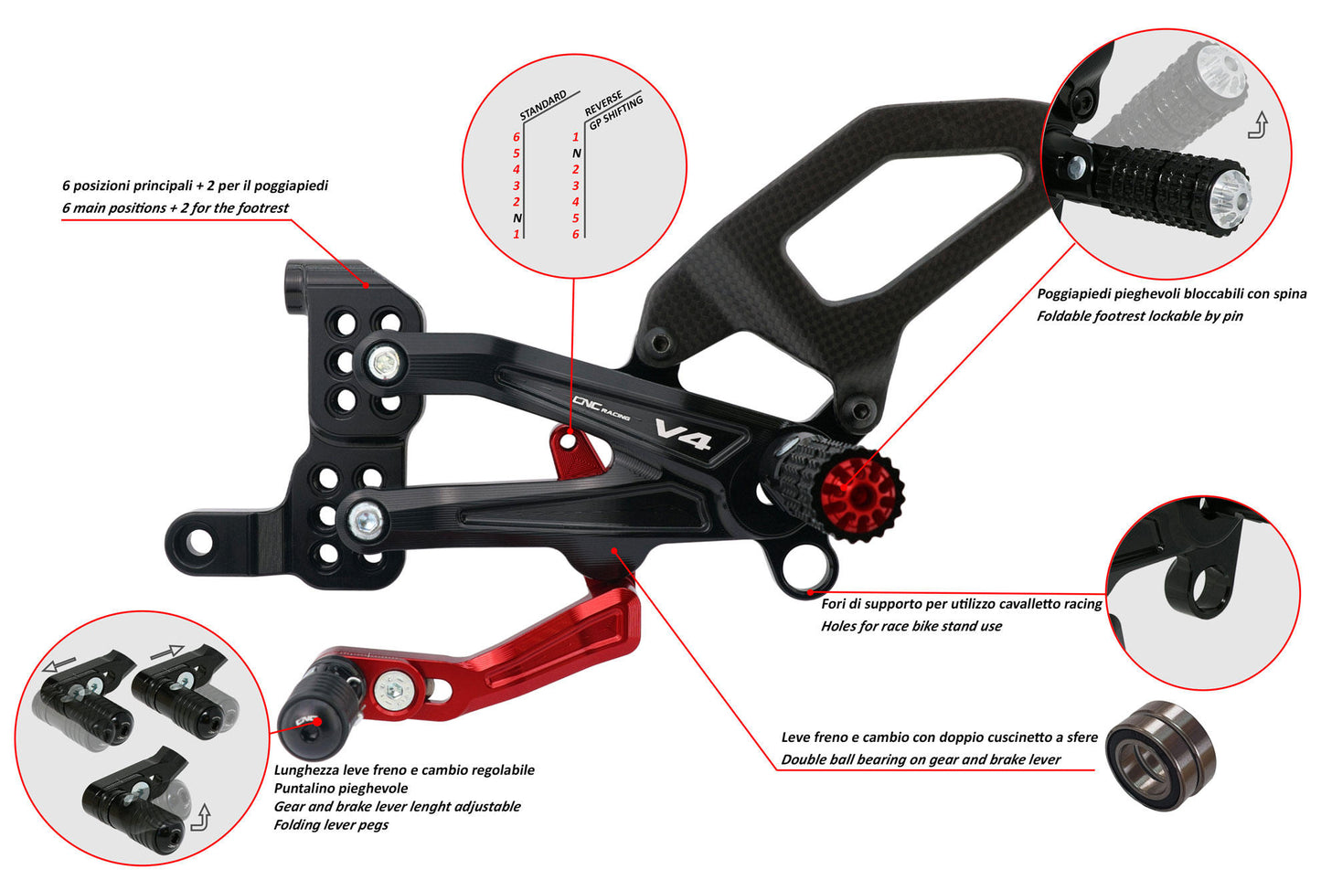 CNC Racing | Adjustable Rear set RPS "Carbon" | Ducati Panigale V4/S/R (18-23)