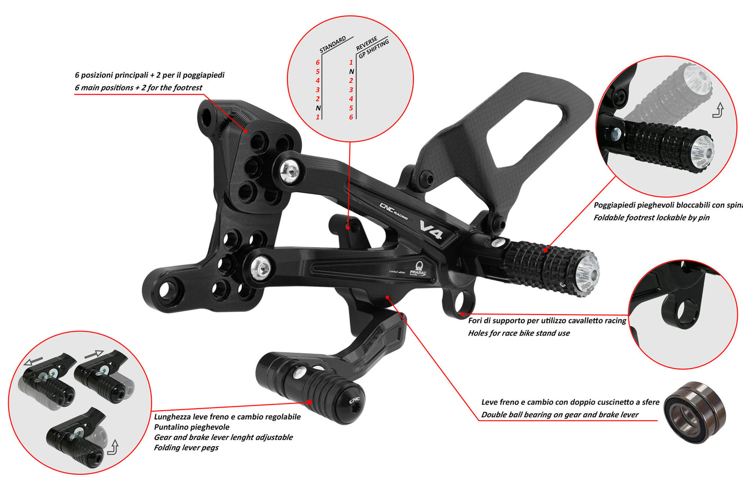 CNC Racing | Adjustable Rear set RPS "Carbon" | Ducati Streetfighter V4/S (20-23)